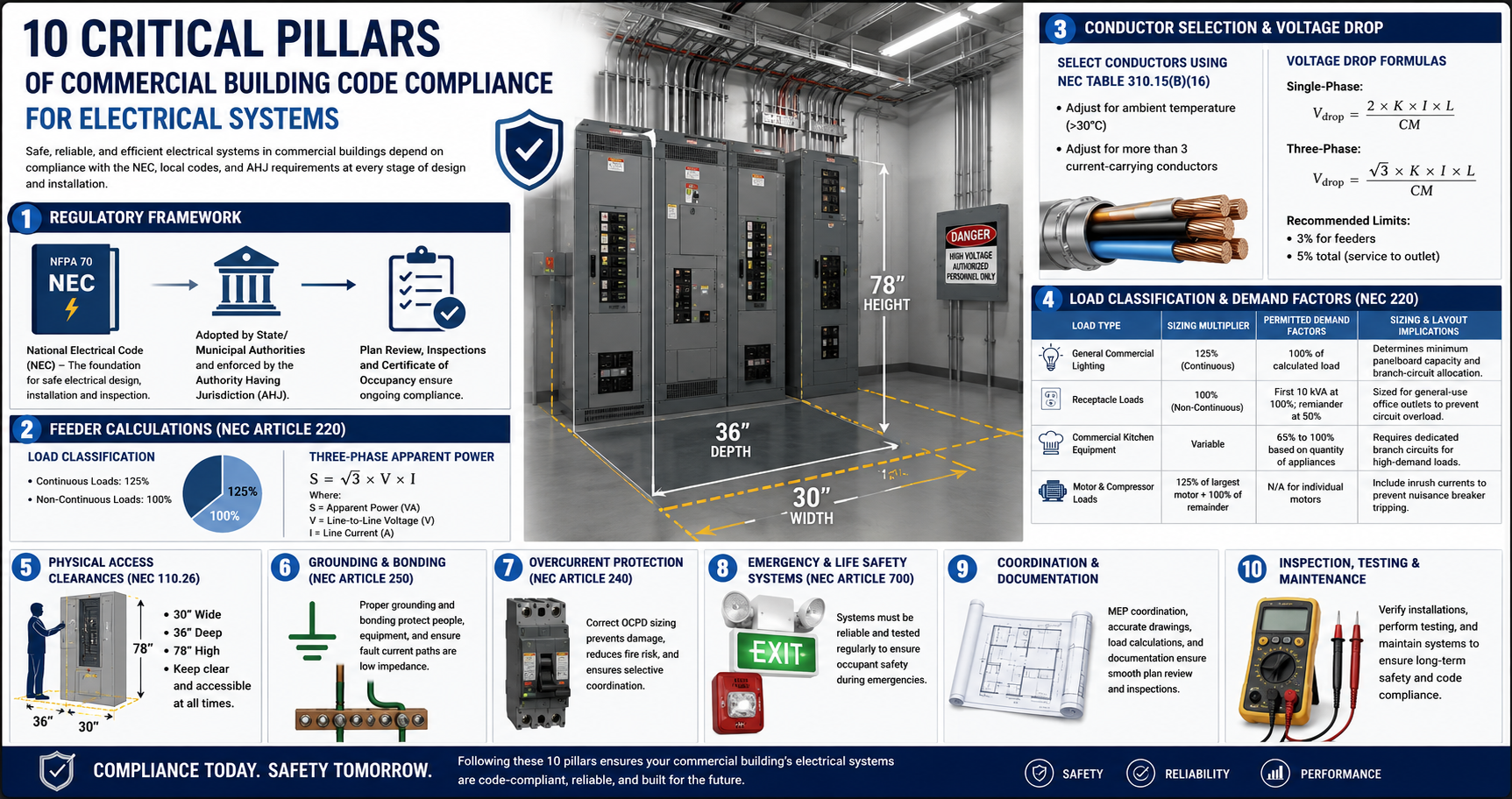 Commercial building code compliance for electrical systems